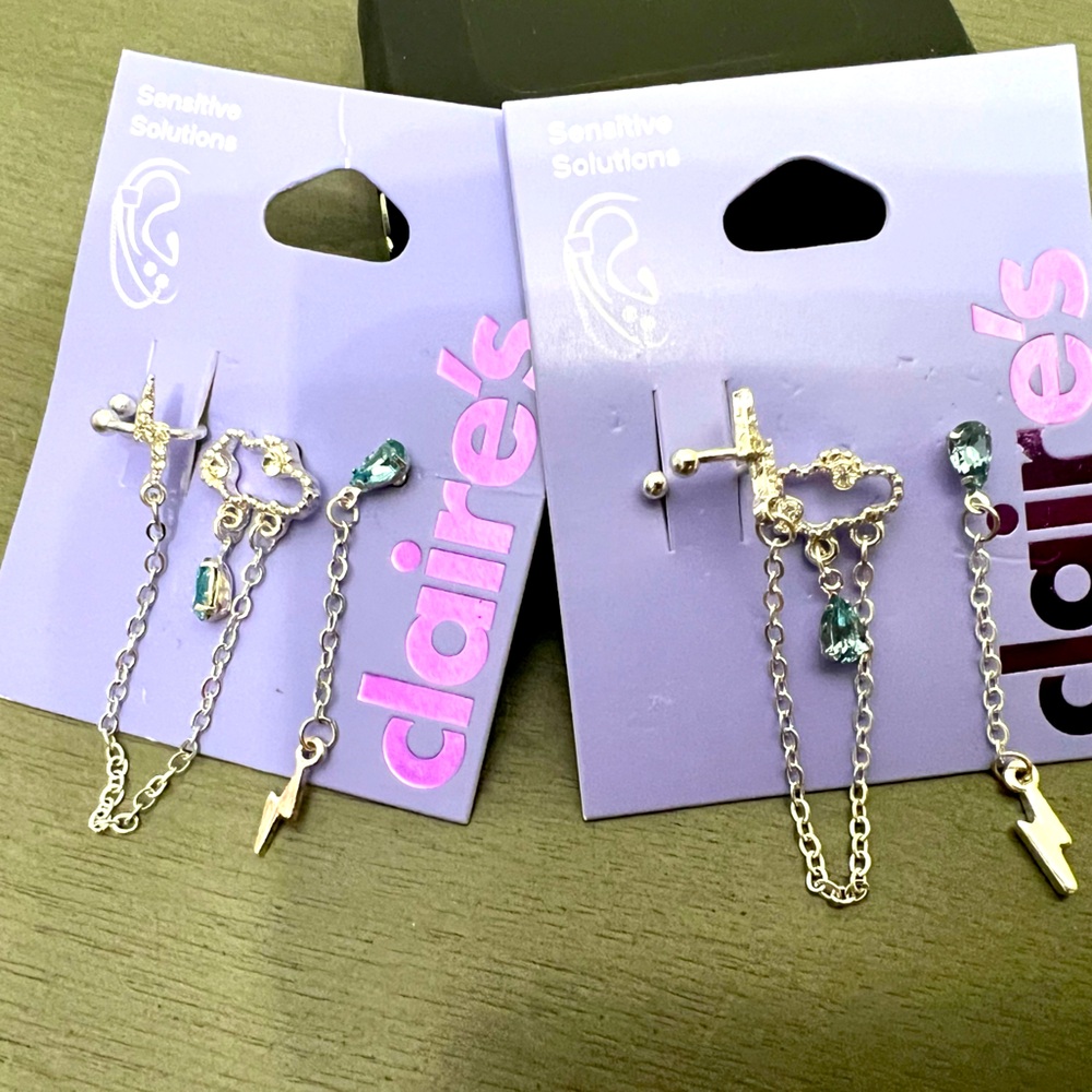 Claire's NWT 2 sets of lightning and cloud earrings